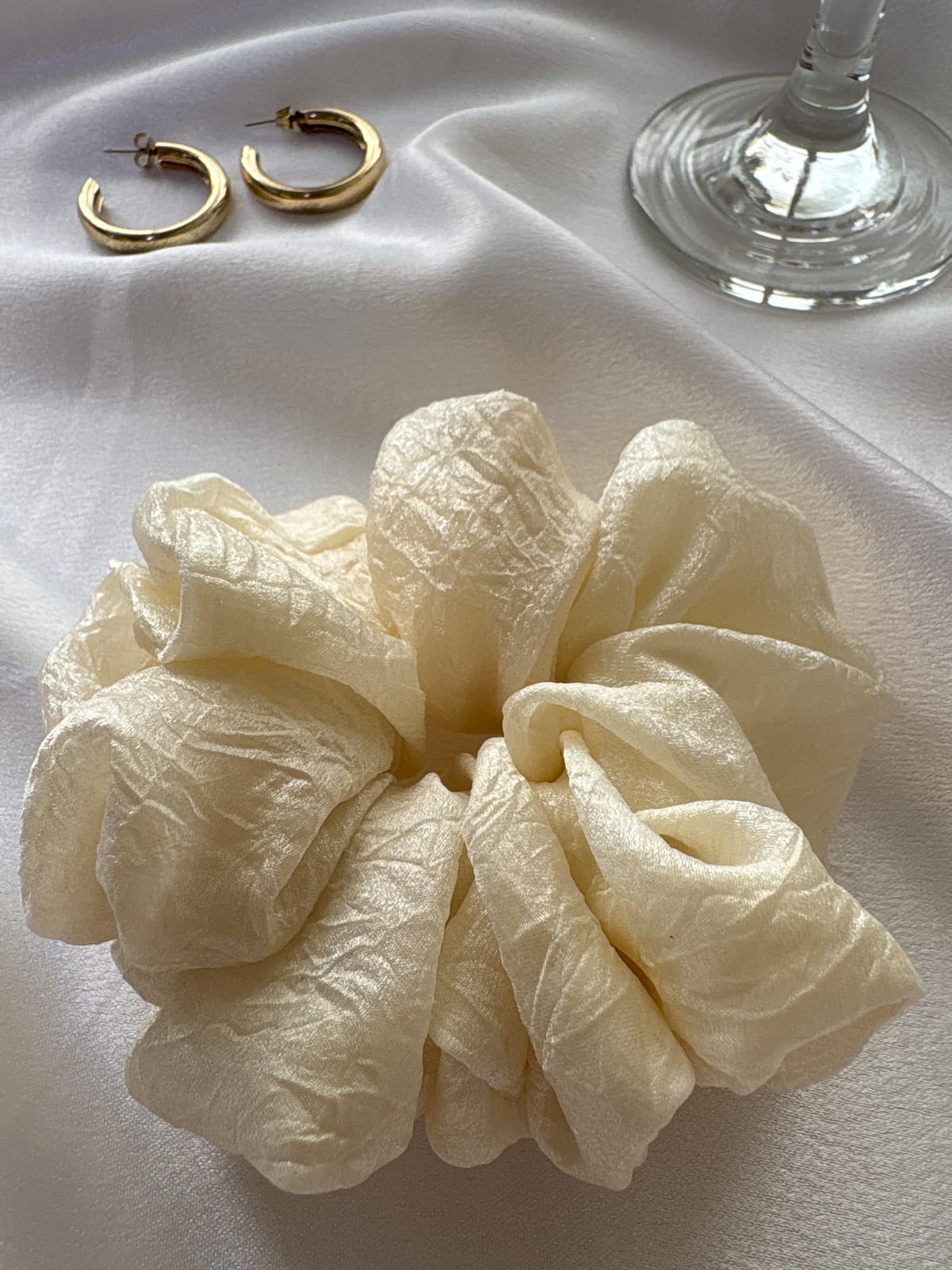 Ethereal Crushed Organza Scrunchie - Cream