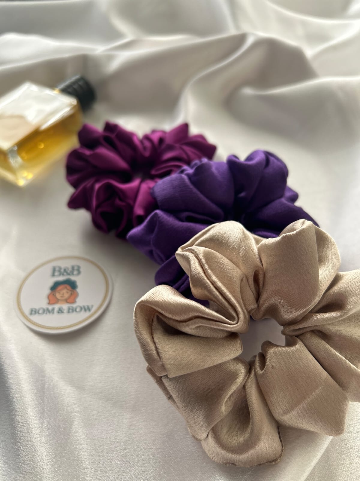 Lavender and violet satin scrunchies