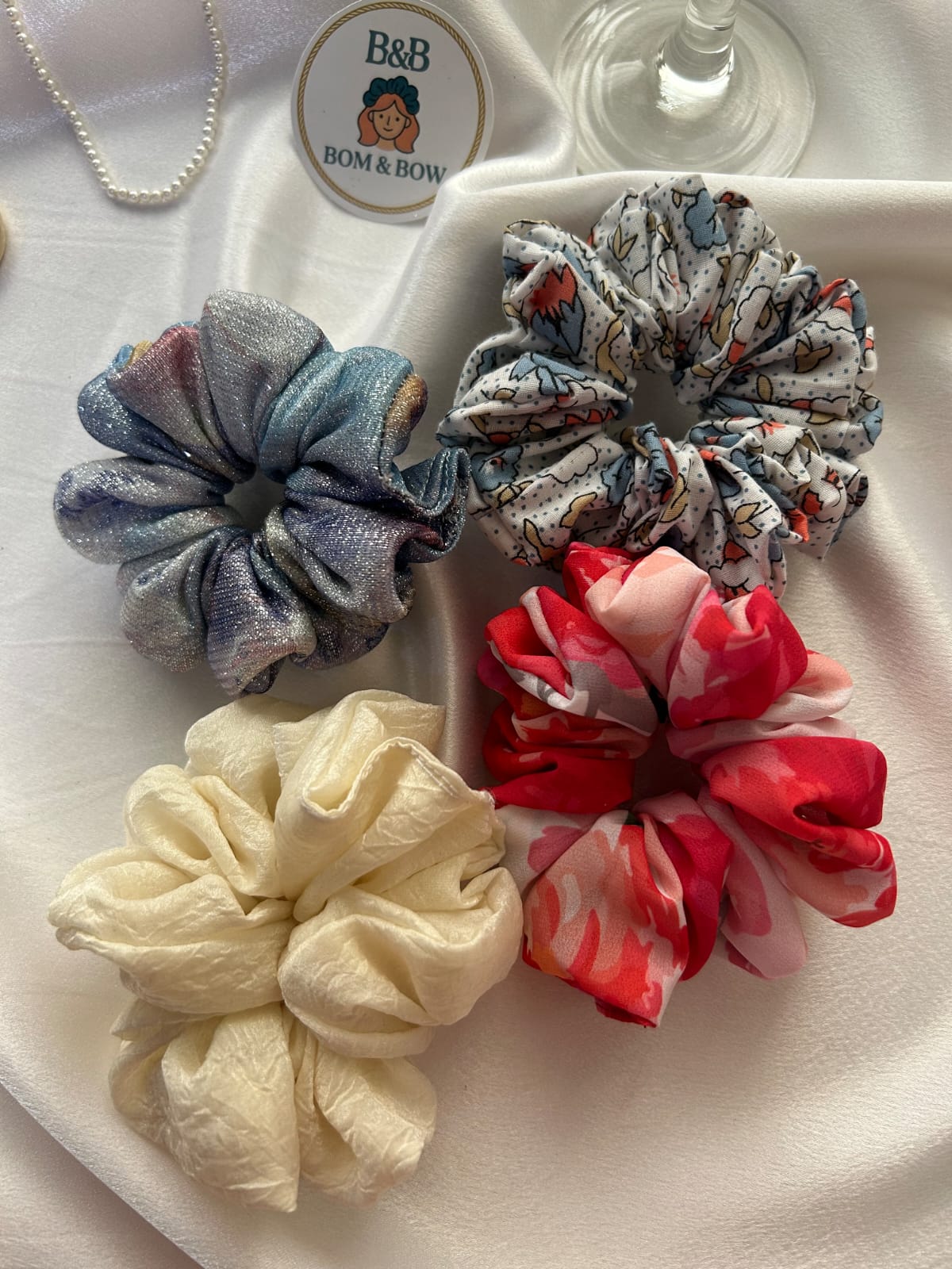 Floral and organza scrunchie bundle