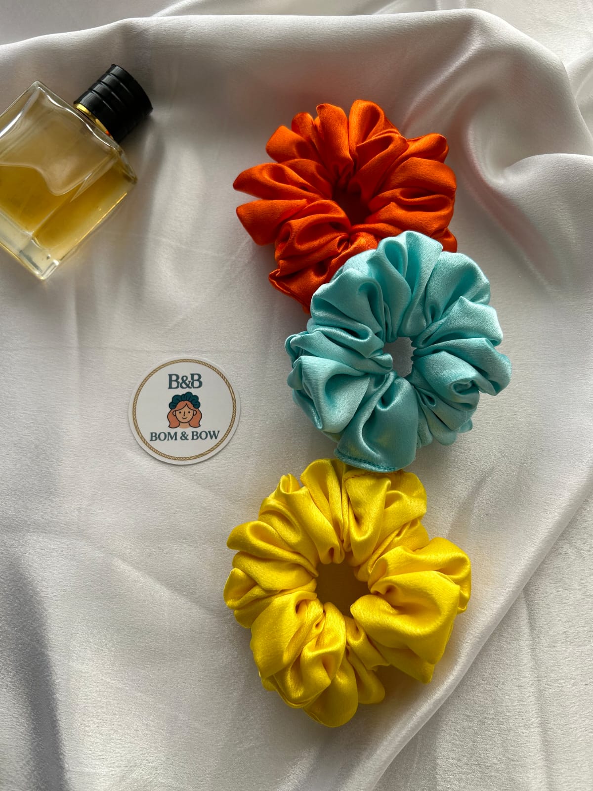 Summer Radiance satin scrunchie trio