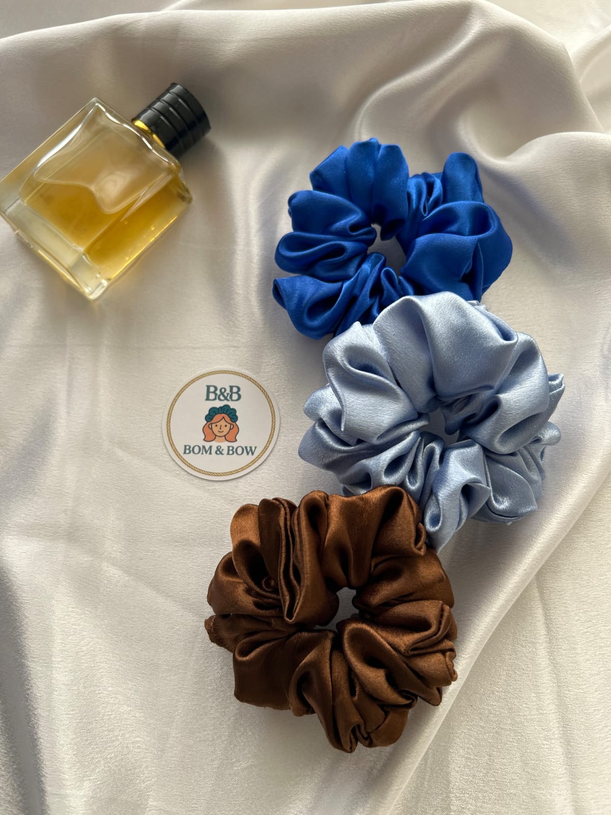 Serenity and Spice satin scrunchie trio