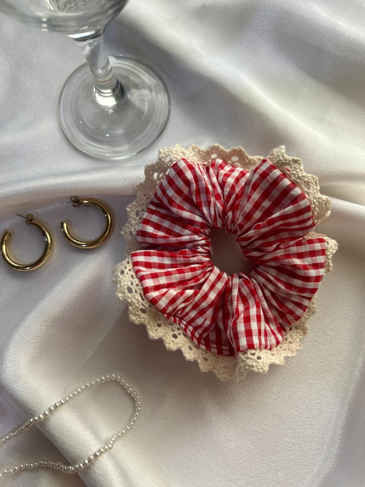 Romantic lace trim hair scrunchie
