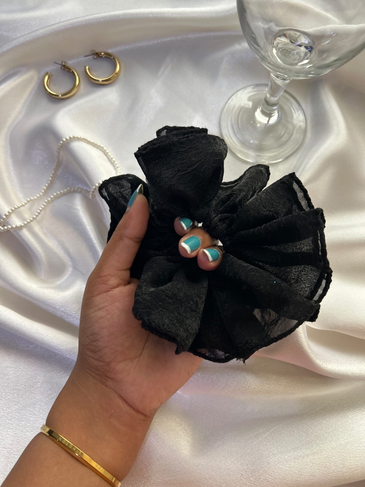 Voluminous black hair scrunchie